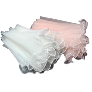 Pleated tulle flower wrapping gauze with pearl edges in white and pink colors