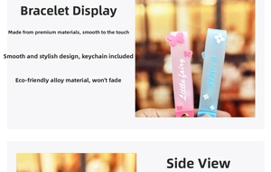 Detail of pink and blue silicone keychains with Little Fairy text and metal alloy clasps