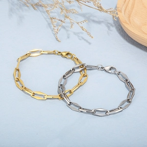 Minimalist geometric interlocking stainless steel bracelet in gold and silver finish