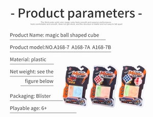 Detailed specs for 5.7cm spherical 3x3 puzzle cube with blister card packaging view
