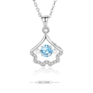 925 Sterling Silver Ginkgo Leaf Pendant Necklace For Women Dancing Zirconia Moissanite Fan Shaped Necklace Elegant Commute Jewelry
