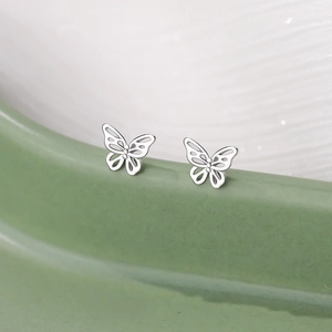Hollow Butterfly Stud Earrings 925 Sterling Silver Tiny Minimalist Delicate Animal Jewelry For Women Girls Elegant