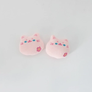 Pair of cute pink plush cat patches with floral embroidery for DIY craft and accessories