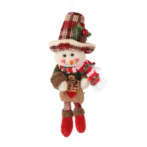 Charming snowman Christmas ornament with red plaid hat and long legs for tree decoration