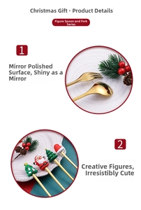 Detailed macro of Christmas spoons with mirror polished gold finish and holiday charms