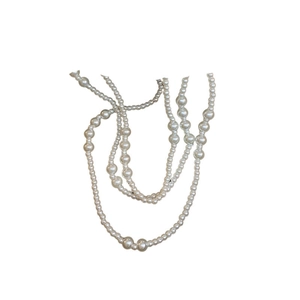 French vintage long faux pearl geometric necklace for women with varied pearl sizes