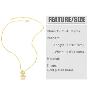Detailed size chart for a gold-plated brass family girl pendant necklace with zircon