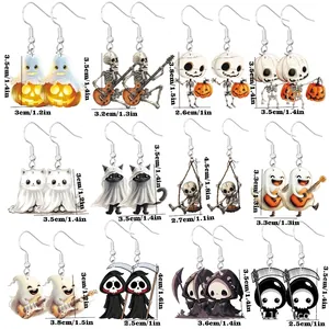 Halloween Dangle Earrings Acrylic Metal Hooks Ghost Pumpkin Skull Reaper Cartoon Style Jewelry For Women Girls