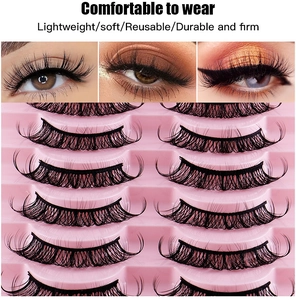 Detailed view of 10 pairs of Russian curl eyelashes with lightweight and soft texture