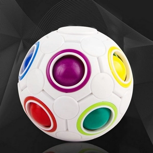 Luminous 12-hole rainbow puzzle ball toy with colorful matching buttons on black background