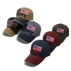 Detailed set of six washed cotton US ARMY baseball caps with 3D embroidery and vintage look