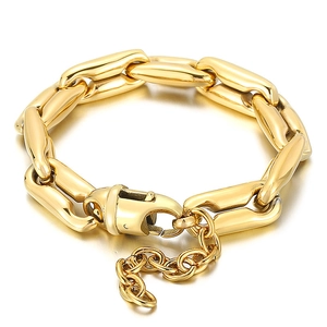 Gold chunky pig nose link chain bracelet with lobster clasp and adjustable extension chain