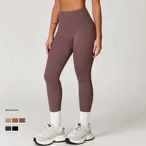 Nahtlose Yoga-Leggings mit hoher Taille in mattem Dunkellila für Fitness und Laufen