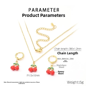 Detailed size chart for stainless steel cherry necklace and earrings jewelry set