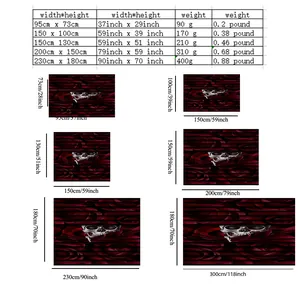 Size chart showing dimensions and weight for mandala skull rose wall tapestry decor