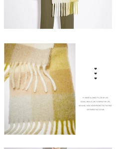 Détail d'une écharpe à carreaux avec texture frangée douce en crème et jaune