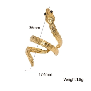 Detailed size chart of golden snake ring showing 36mm length and 17.4mm diameter