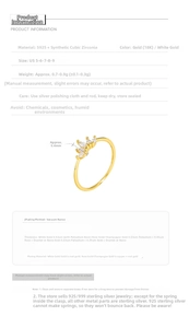 Detailed specifications chart for S925 sterling silver crown ring with cubic zirconia stones