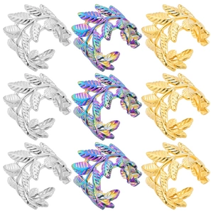 Retro Stainless Steel Leaf Ring Adjustable Open Bohemian Laurel Leaves Jewelry For Women Men Vacuum Plating