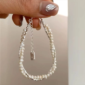 Layered Faux Artificial Pearl Bracelet With Silver Colored Beads And S925 Tag Elegant Korean Style Jewelry For Women