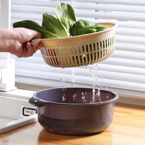 Thickened double-layer drain basket for washing vegetables with ergonomic handles