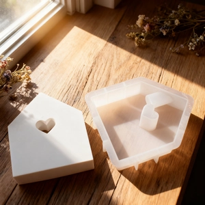 Easter house resin silicone mold with heart cutout for DIY candle holder and plaster decor