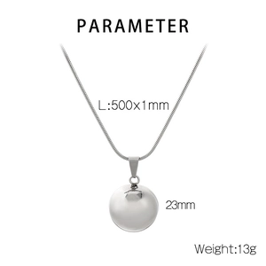 Detail view of large hollow heart pendant necklace showing 500mm snake chain measurements