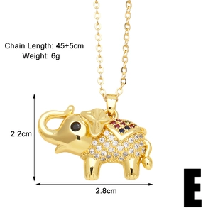 Detailed view of gold plated elephant pendant with colorful cubic zirconia stones and measurements