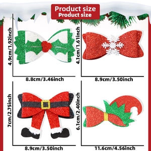 Size chart for glitter Christmas hair clips showing dimensions of elk antlers and snowflake bows