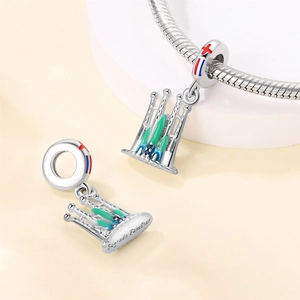 Silver Sagrada Familia cathedral pendant with colorful enamel and engraved base lettering