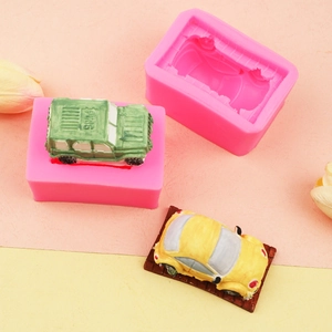 Detailed food-grade silicone molds featuring 3D cartoon car shapes for cake and soap making