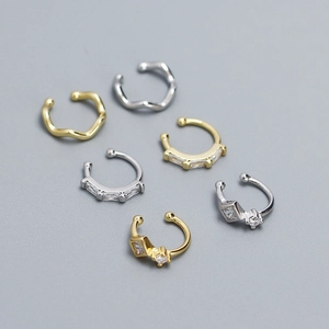 Minimalist S925 silver ear cuffs set with cubic zirconia in gold and silver finishes