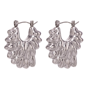 Minimalist silver double-layered hollow petal earrings in unique textured metal fan shape