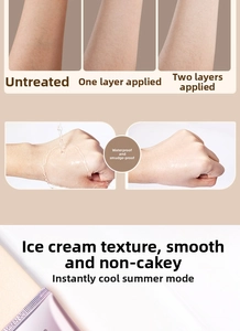 Waterproof body cream showing ice cream texture and whitening effect before and after use