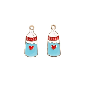 Cute enamel baby bottle charms with red heart design for DIY jewelry and earring making