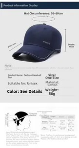 Size guide for breathable baseball cap showing head circumference 56-60cm and measurements