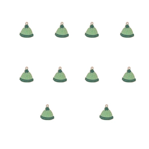 Green enamel Christmas hat charms with rose gold metal edges for DIY jewelry making