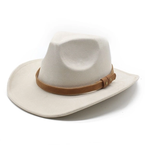 Classic cream suede cowboy hat with brown studded band and wide brim for men and women