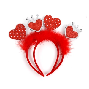 Valentine’s Day red heart headband with sparkling sequins, crown and feathers for parties