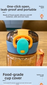 Detail of food-grade PP and silicone lid with a one-click open mechanism and woven lanyard
