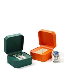 Detailed view of premium octagonal PU leather watch boxes with luxury textured finish