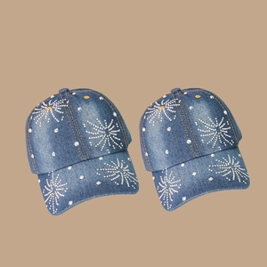Casquettes de baseball en denim classique avec motifs de feu d'artifice en strass brillants