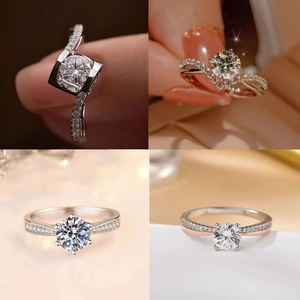Sparkling Zircon Ring Copper Material Adjustable Round Heart Moissanite Style Wedding Jewelry For Women