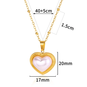 Luxurious stainless steel heart pearl pendant necklace with dimensions and measurements