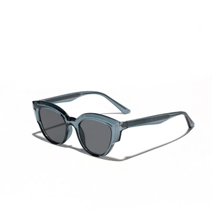 Retro TR90 translucent grey-blue sunglasses with wide temples and dark lenses