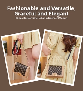 Detail of vintage patterned crossbody bag with gold twist lock and jacquard shoulder strap