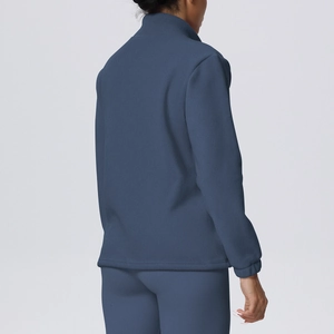 Women's blue high-neck fleece sports jacket and matching leggings athletic wear set