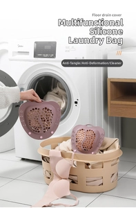 Detailed view of purple heart-shaped silicone laundry bag with mesh for bra protection