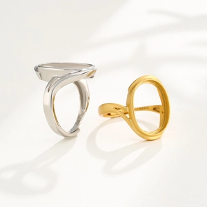 Adjustable oval 925 silver ring settings in silver and gold finishes for DIY stones