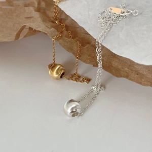 Minimalist 925 sterling silver bead necklace in gold and silver finish with brushed texture